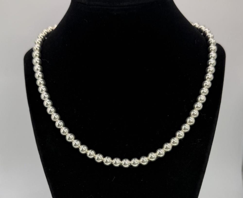 Sterling Silver Ball Bead Necklace 18" 925 7mm 25g